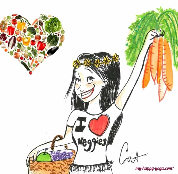 jeune femme heureuse d'être végétarienne et manger des légumes