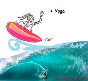 dessin d'une jeune yogi qui surf